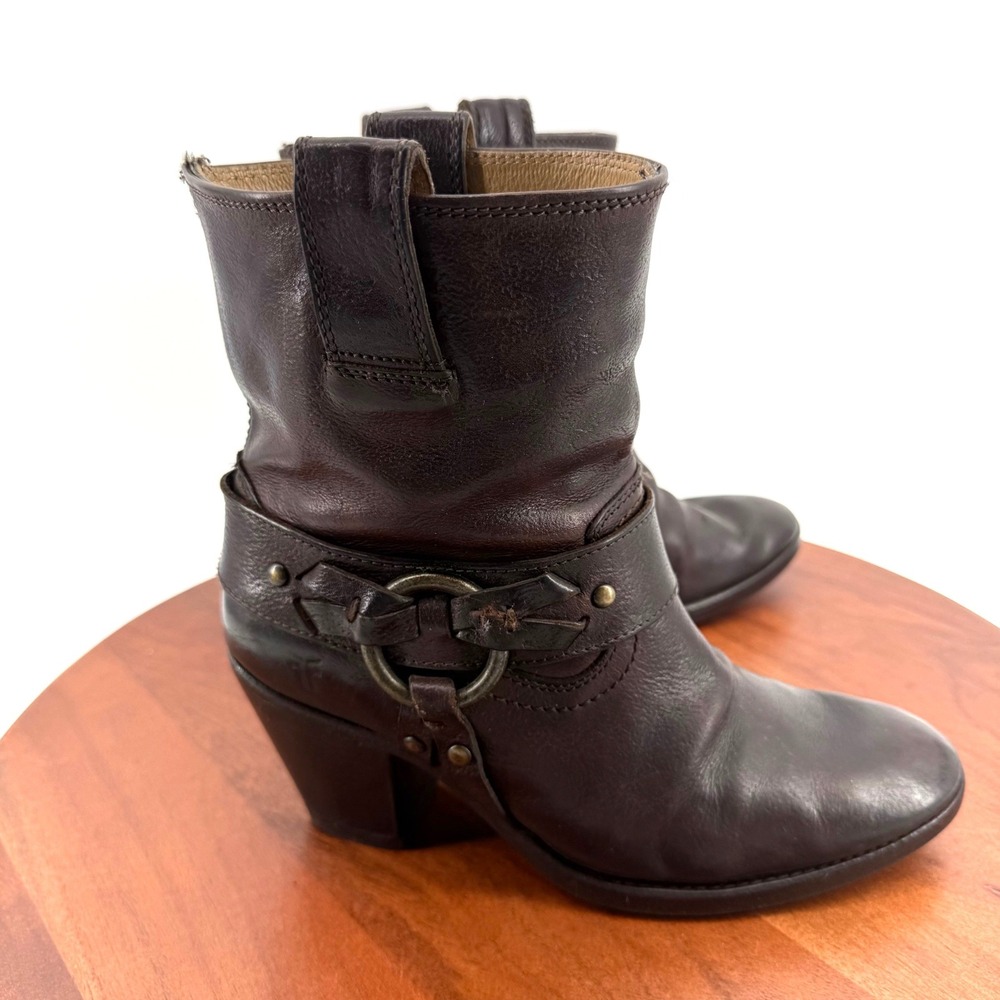 Frye Harness 4001 Ankle Boots Dark Brown Leather Moto Biker Resoled Women 6B